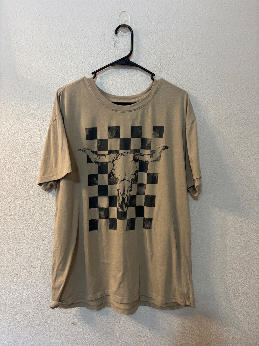 Doe Tan Graphic Short-Sleeve T-Shirt with Skull Checker Print